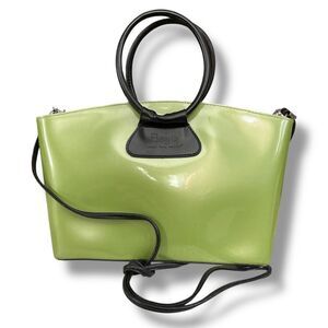Beijo Vintage Retired Olive Patent Leather Shoulder Bag Handbag Tote with Detach